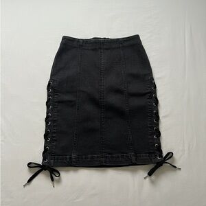 Free People Black Lace-Up Denim Skirt